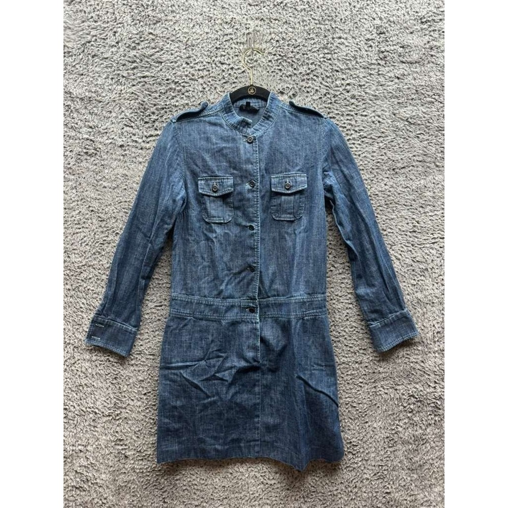 A.P.C. Long Sleeve Flared Denim Mini Dress Dark‎ Wash Blue Womens Size 38